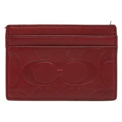 Coach Porte-cartes en cuir embossé avec logo rouge