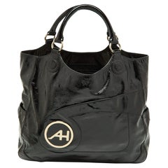 Anya Hindmarch Black Patent Leather Logo Hobo