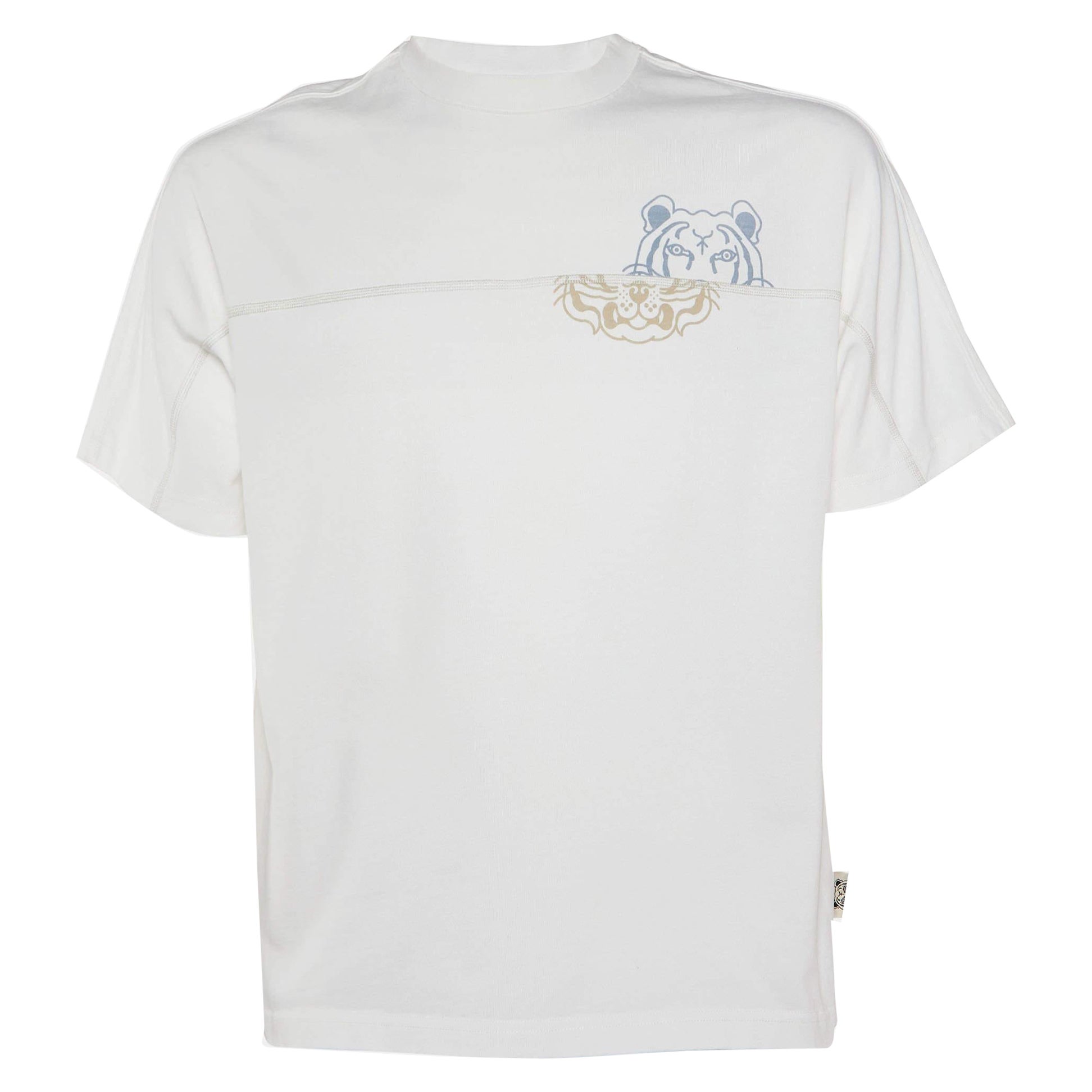Kenzo White Logo Print Cotton Oversized T-Shirt M For Sale