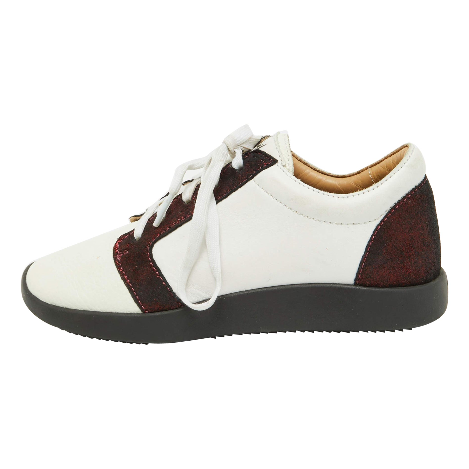 Giuseppe Zanotti Weißes Low Top-Turnschuhe aus Leder & laminiertem Wildleder Größe 37