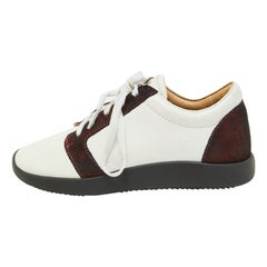 Giuseppe Zanotti, pelle bianca e pelle scamosciata laminata, scarpe da ginnastica basse misura 37