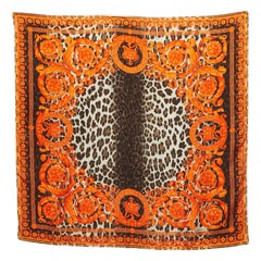 Versace Orange Animal & Baroque Print Silk Scarf