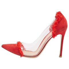 Gianvito Rossi Red Suede and PVC Plexi Pumps Size 37.5