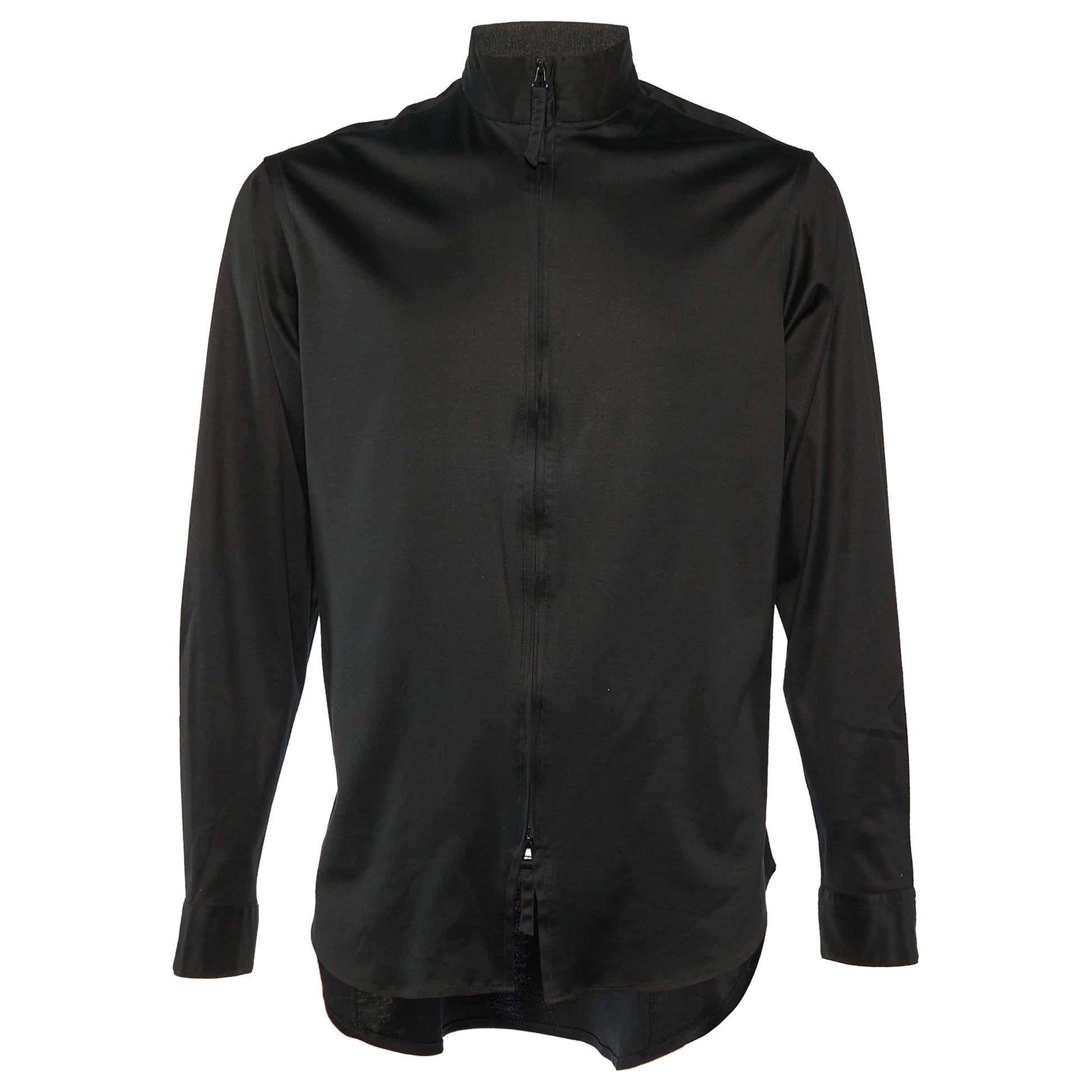 Giorgio Armani Giacca nera in maglia di cotone con dettaglio a contrasto e zip XXS