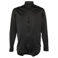 Giorgio Armani Black Cotton Knit Conrast Detail Zip Front Jacket XXS