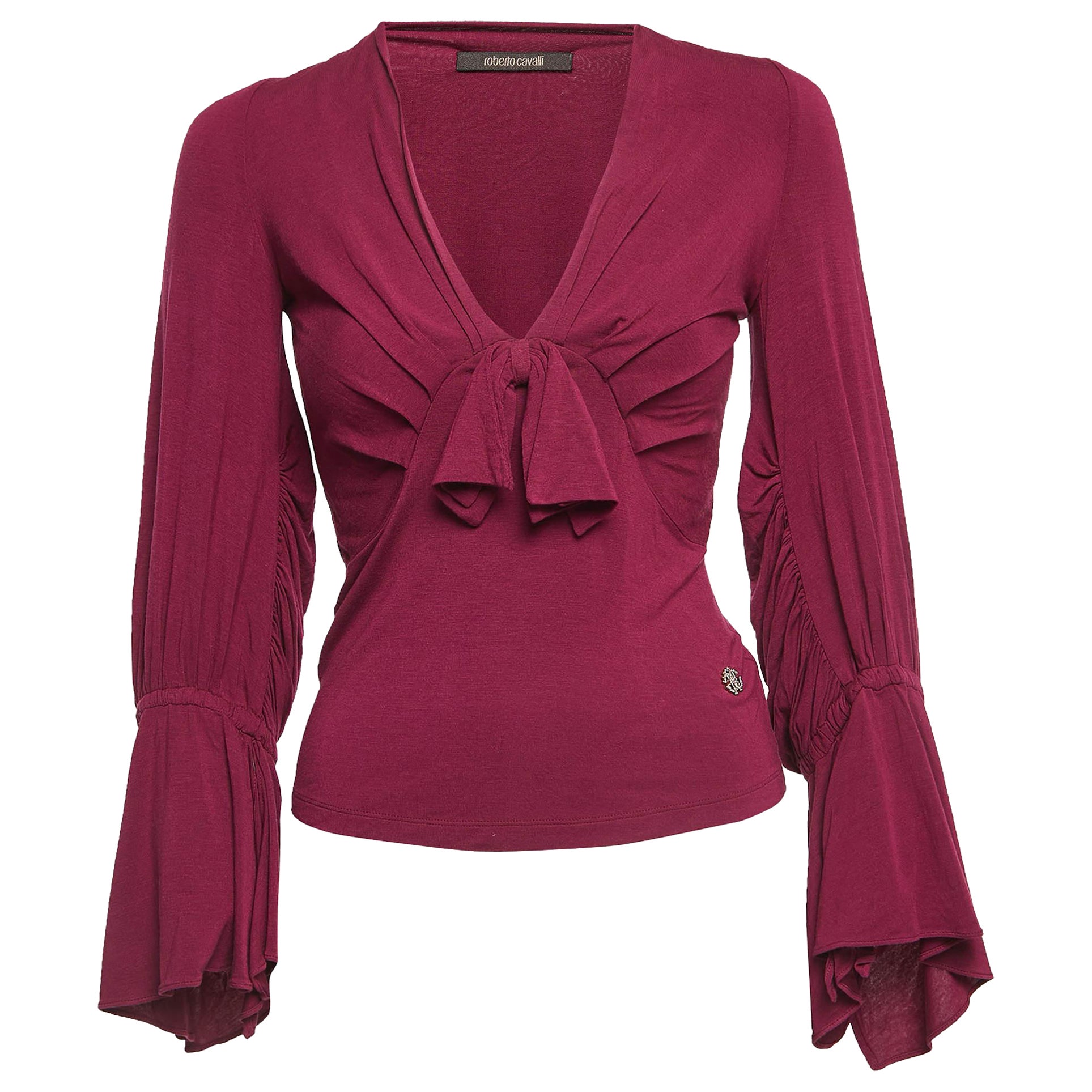 Roberto Cavalli Magenta Pink Knit Bow Detailed Long Sleeve Top S For Sale
