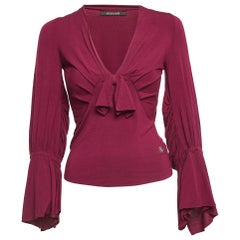Haut à manches longues Roberto Cavalli rose magenta avec nœud