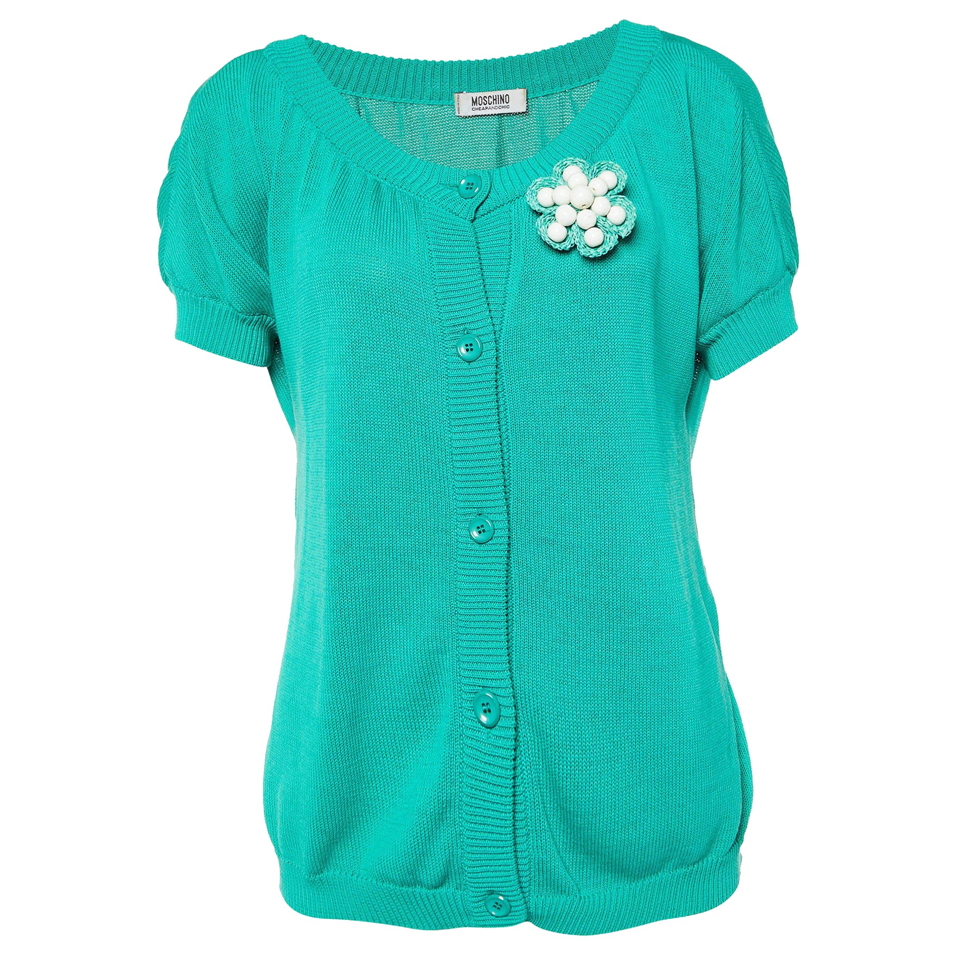 Moschino Cheap & Chic Green Beaded Detail Cardigan L For Sale