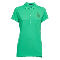 Ralph Lauren Green Cotton Glitter Logo Polo T-Shirt L