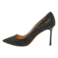 Jimmy Choo Black Coarse Glitter Romy Pumps Size 38