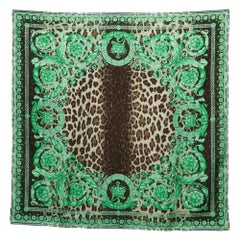 Versace Green Animal & Baroque Print Silk Square Scarf