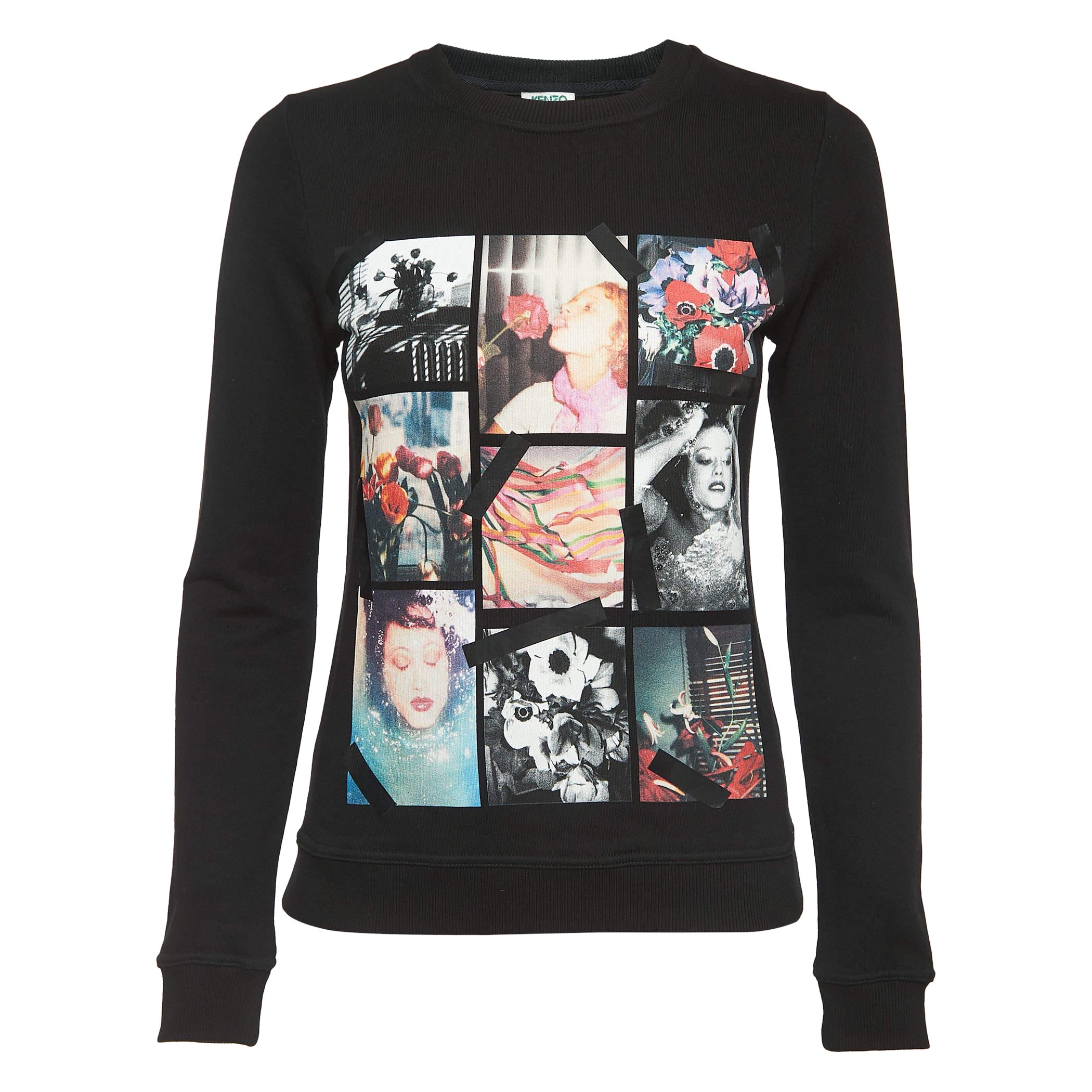 Kenzo Black Graphic Print Cotton Crew Neck Sweatshirt XS For Sale