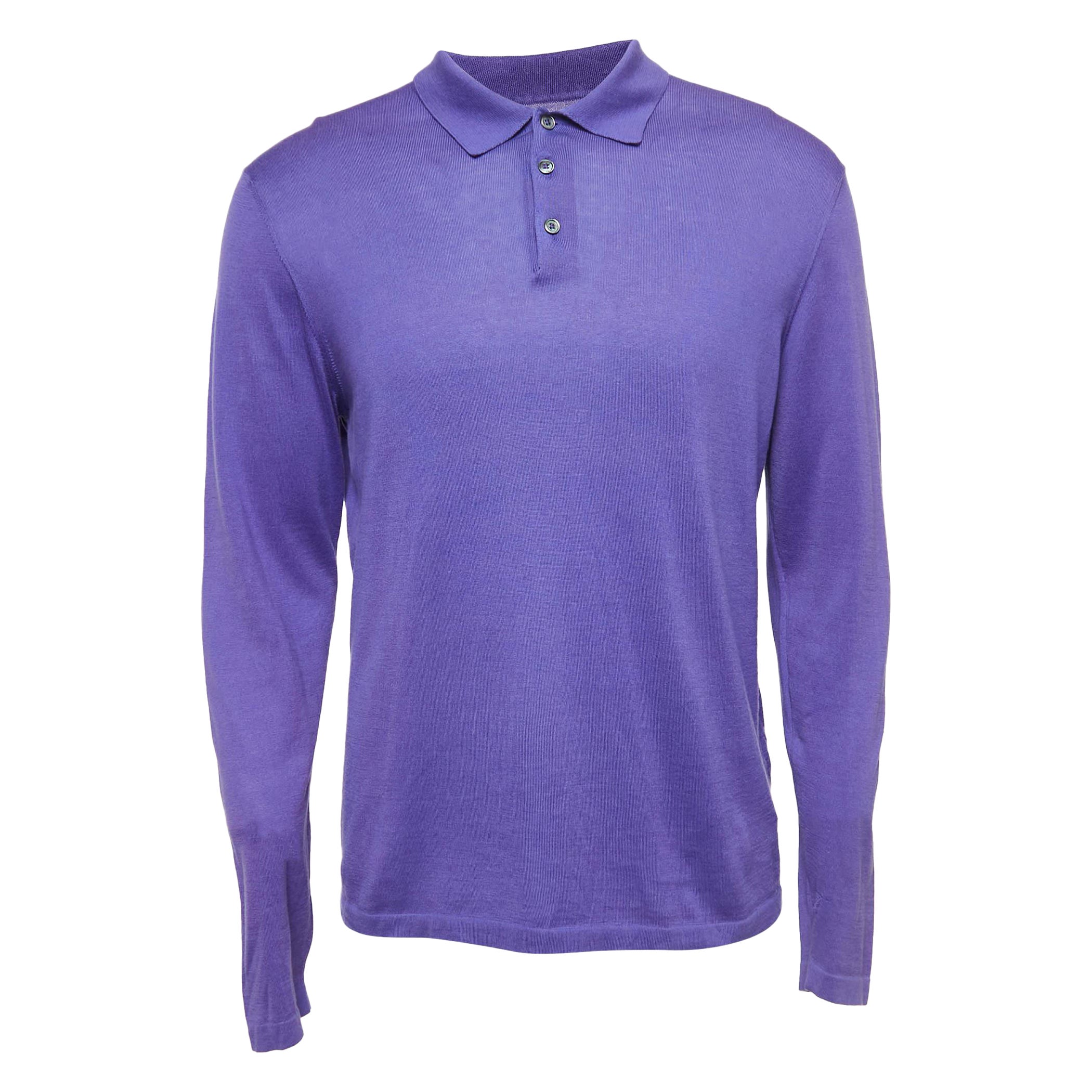 Ralph Lauren Purple Cotton Full Sleeve Polo T-Shirt M
