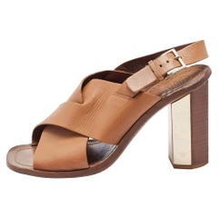 Tory Burch Brown Leather Slingback Sandals Size 38