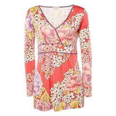 Etro - Tunique à manches longues en tricot imprimé floral rose M