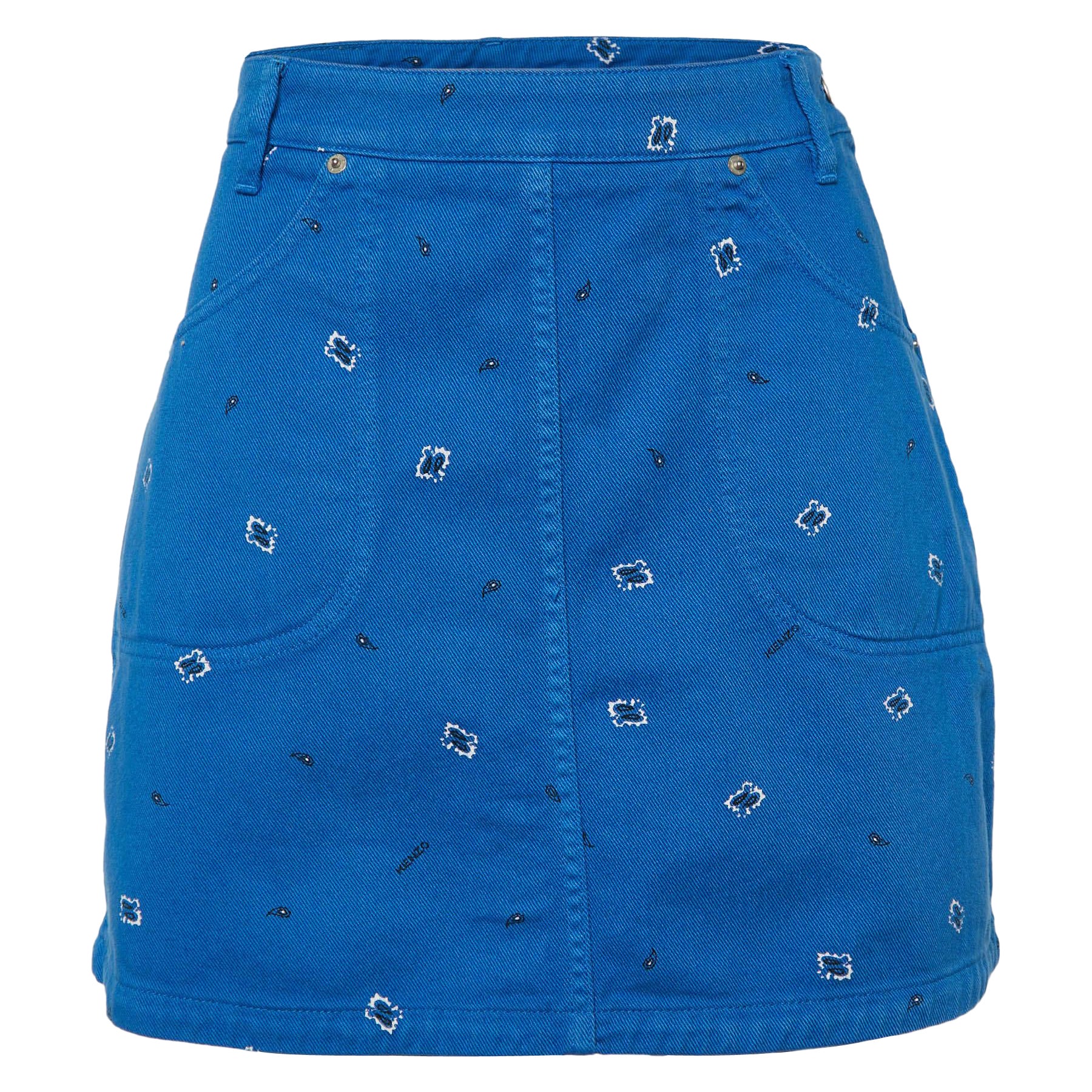 Kenzo Blue Printed Denim Mini Skirt M