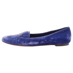 Alexander McQueen Zapatillas de fumar con calavera de terciopelo azul talla 37