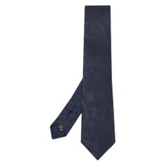 Ermenegildo Zegna Navy Blue Floral Patterned Silk Tie
