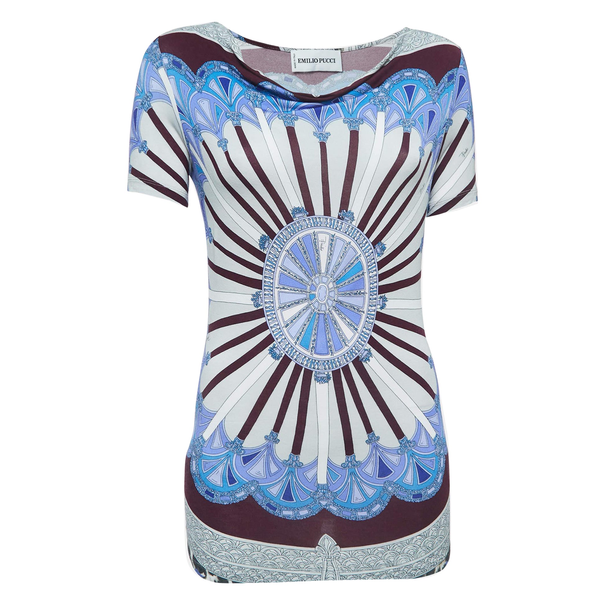 Emilio Pucci Top de punto de manga corta con estampado multicolor S