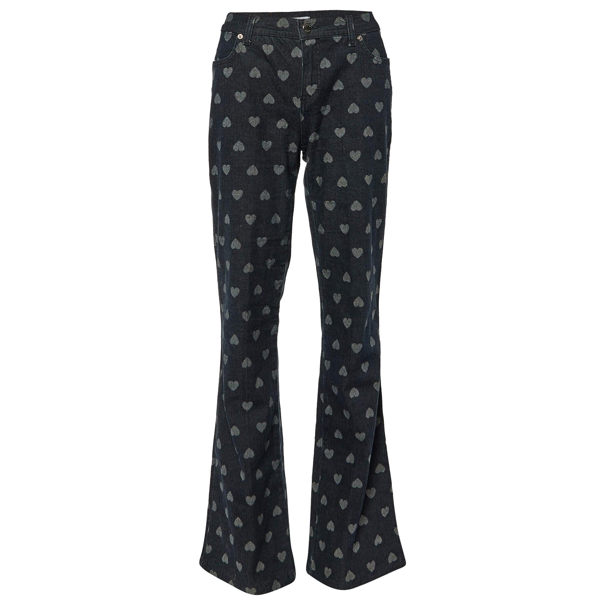 Moschino Jeans Dark Blue Hearts Patterned Denim Flared Jeans L Waist 28"