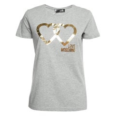 Love Moschino Grey Logo Print Cotton Short Sleeve T-Shirt S