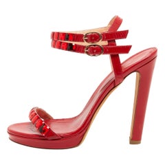 Sergio Rossi Sandalias con tira al tobillo de piel roja con adornos de cristal talla 37