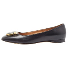 Salvatore Ferragamo Black Leather Buckle Ballet Flats Size 36.5