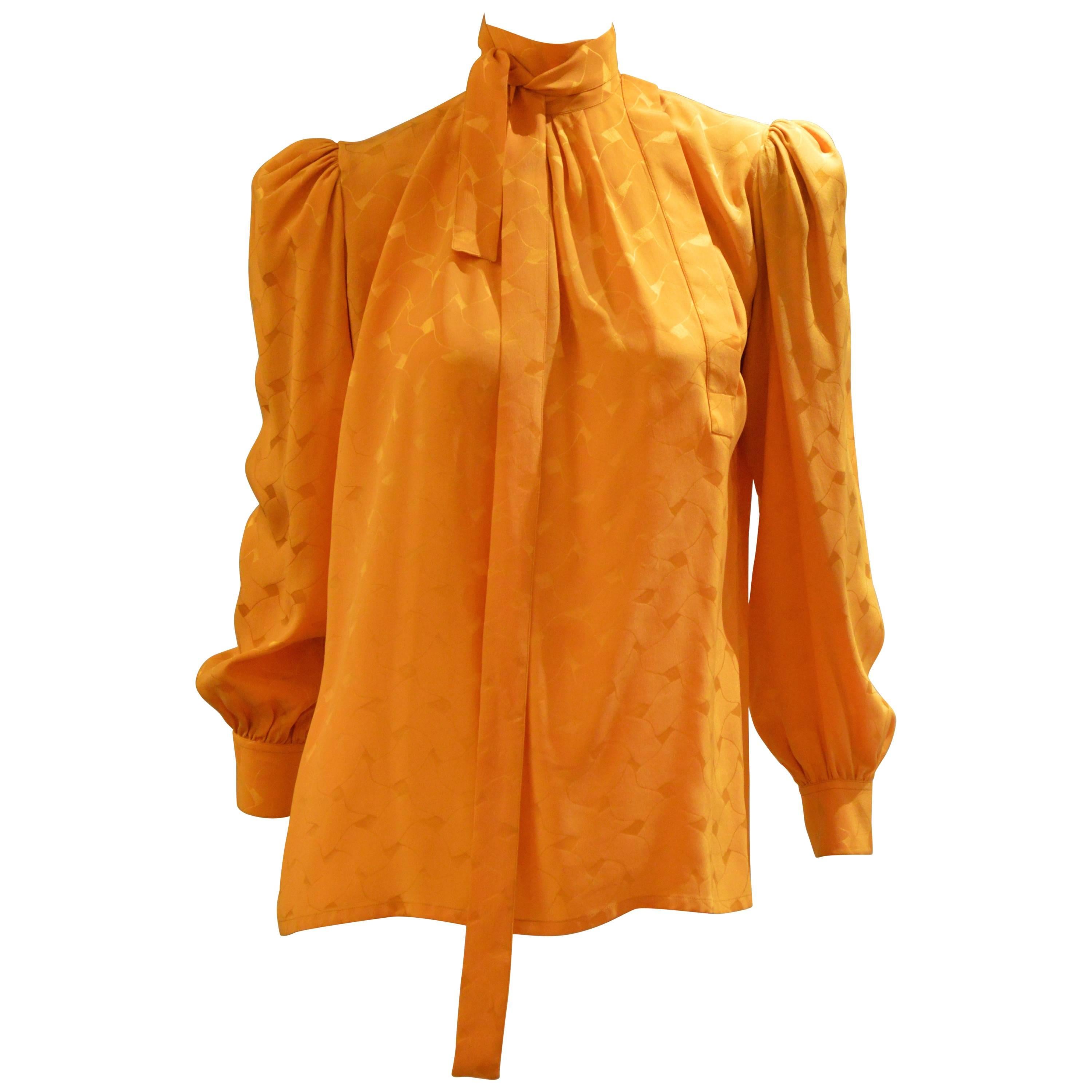 1980s Light Shinny Yves Saint Laurent Rive Gauche Silk Blouse  For Sale