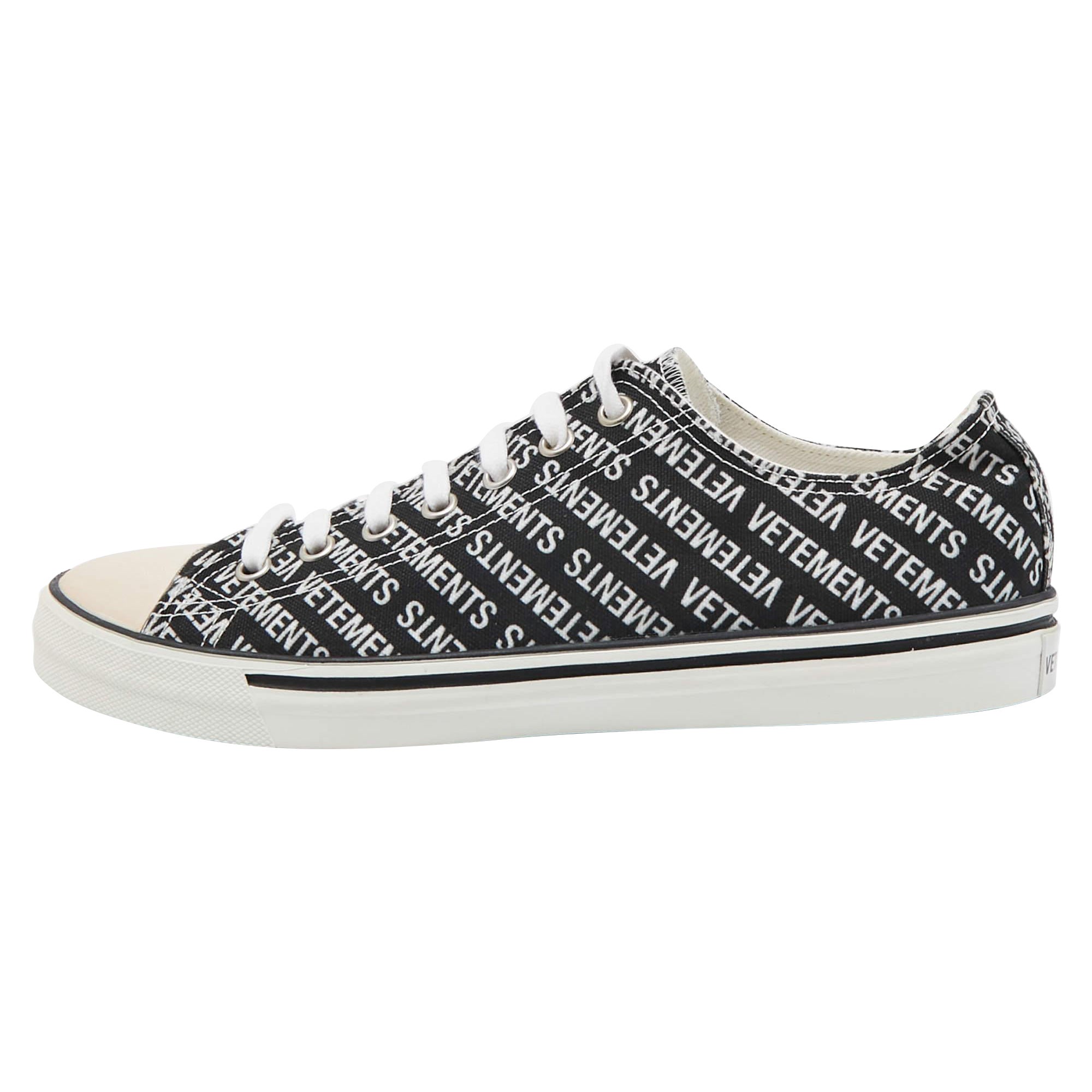 Vetements Black/White Logo Print Canvas Low Top Sneakers Size 44 For Sale