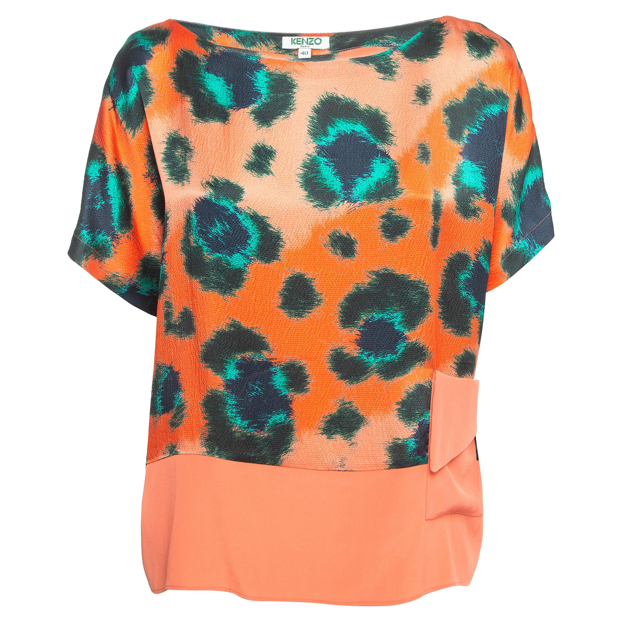 Kenzo Multicolor Print Silk Relaxed Fit Blouse M