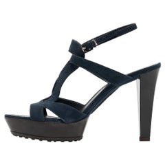 Tod's Sandales à plateforme en daim bleu marine à découpes, taille 40