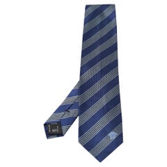 Corbata de seda a rayas diagonales azul Versace