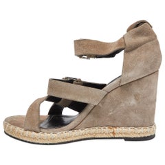 Balenciaga Grey Suede Strappy Wedge Sandals Size 39