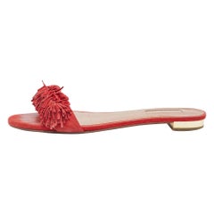 Aquazzura Red Suede Wild Thing Flat Slides Size 38.5