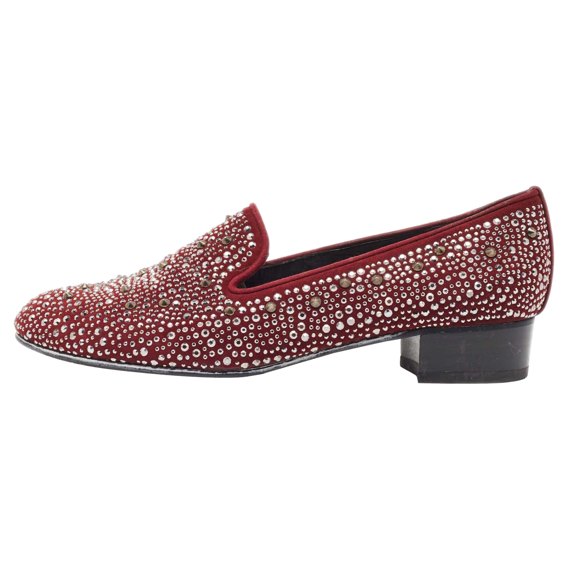 Stuart Weitzman Suede Crystal Embellished Studded Smoking Slippers Size 37.5