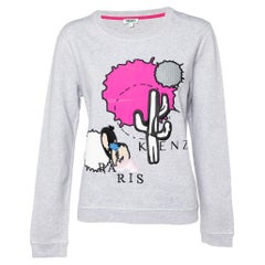 Kenzo Graues langärmeliges Sweatshirt aus Baumwollstrick mit Cactus-Applikationen L