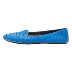 Bottega Veneta Blue Intrecciato Leather Smoking Slippers Size 37