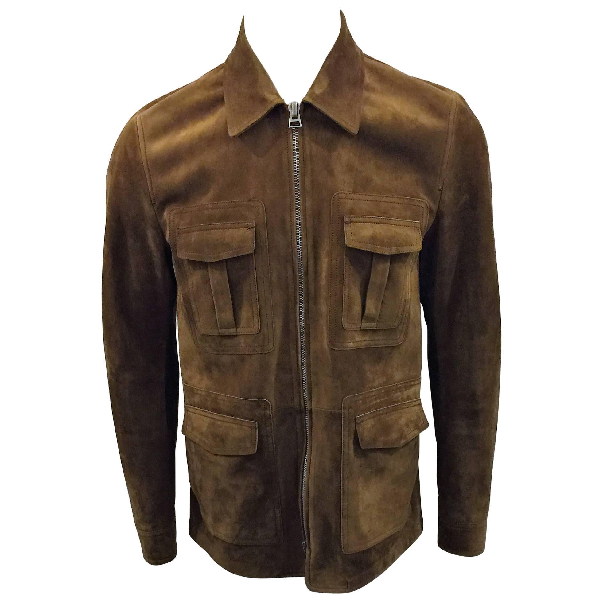 Tom Ford Men’s 100% Calfskin Brown Suede Field Jacket.