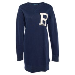 Polo Ralph Lauren Marineblaues Pulloverkleid aus Baumwollstrick mit Buchstabenapplikationen XS