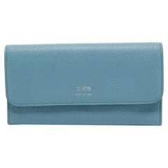 Tod's Light Blue Leather Trifold Continental Wallet