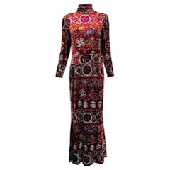 Oscar de la Renta Exotic Printed & Silver Stenciled Silk Velvet Evening Dress 8