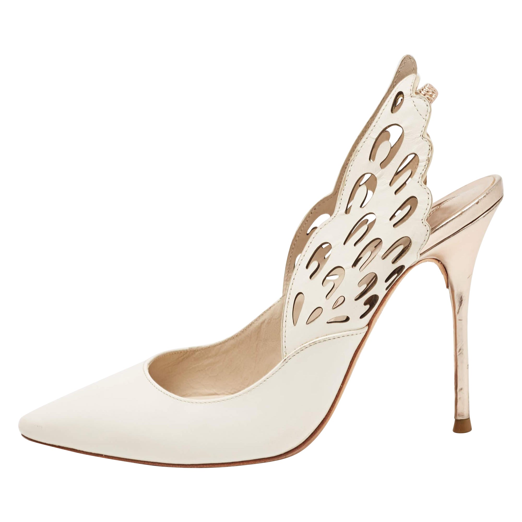 Sophia Webster White Leather Angelo Pointed Toe Slingback Pumps Size 36 For Sale