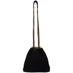 Vintage 1989- 1991 Chanel Black Quilted Canvas Bucket Shoulder Bag