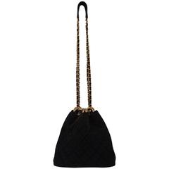 1989- 1991 Chanel Black Quilted Canvas Bucket Shoulder Bag 11