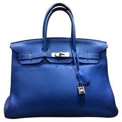 Hermes Cobalt Blue Togo Leather 35cm Birkin Bag 