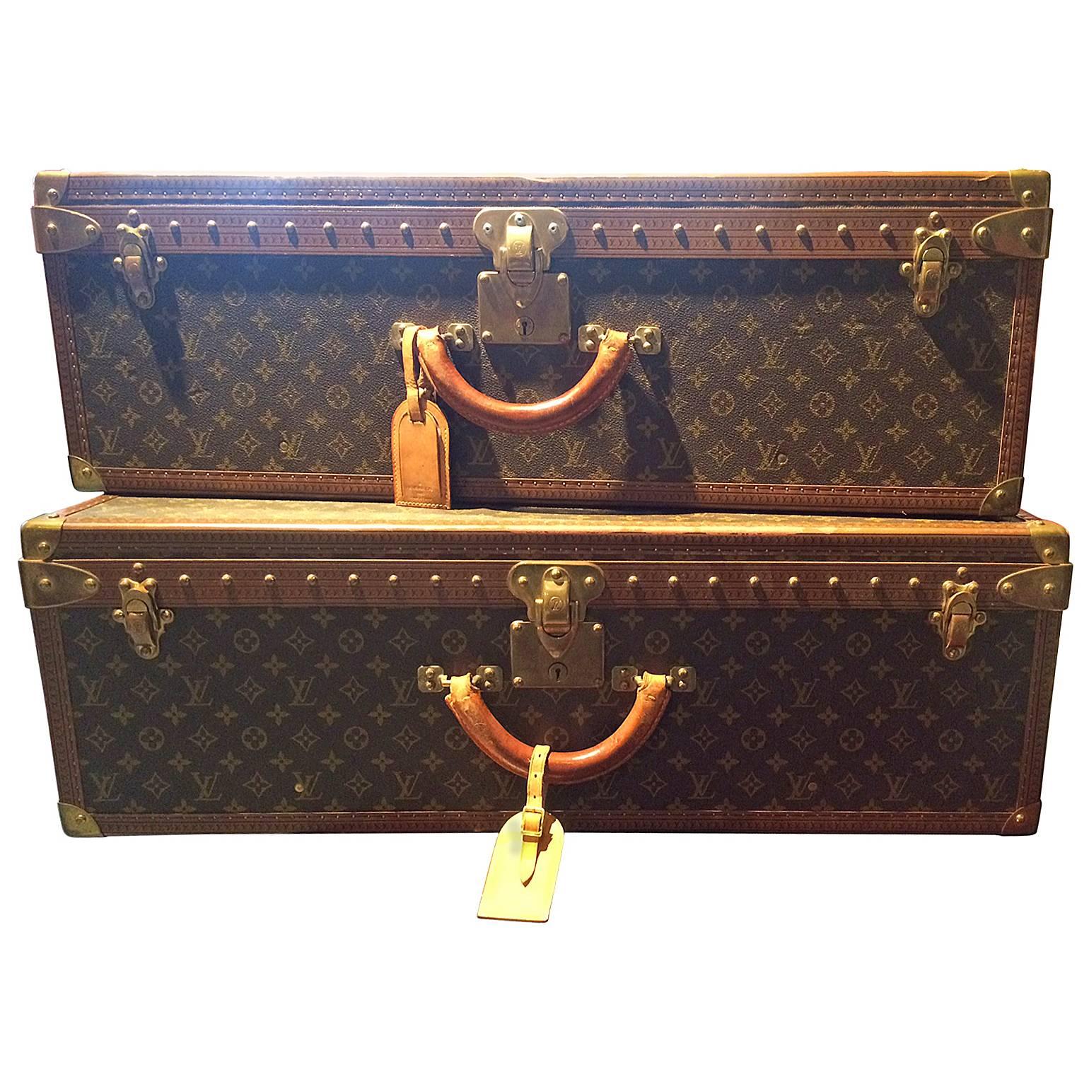 Monogramed Vintage pair of Louis Vuitton Alzer 80 Suitcases  For Sale