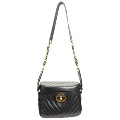Chanel Black Caviar Leather Chevron Vanity Bag 