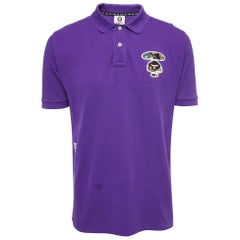 A Bathing Ape Purple Logo Embroidered Cotton Pique Polo T-shirt XL