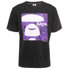 A Bathing Ape Camiseta de algodón con logo negro y cuello redondo de media manga XL