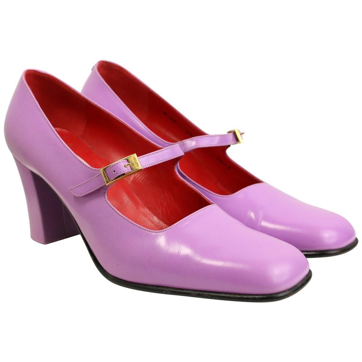 Vintage Celine Purple Leather Mary Jane Shoes at 1stDibs | celine 